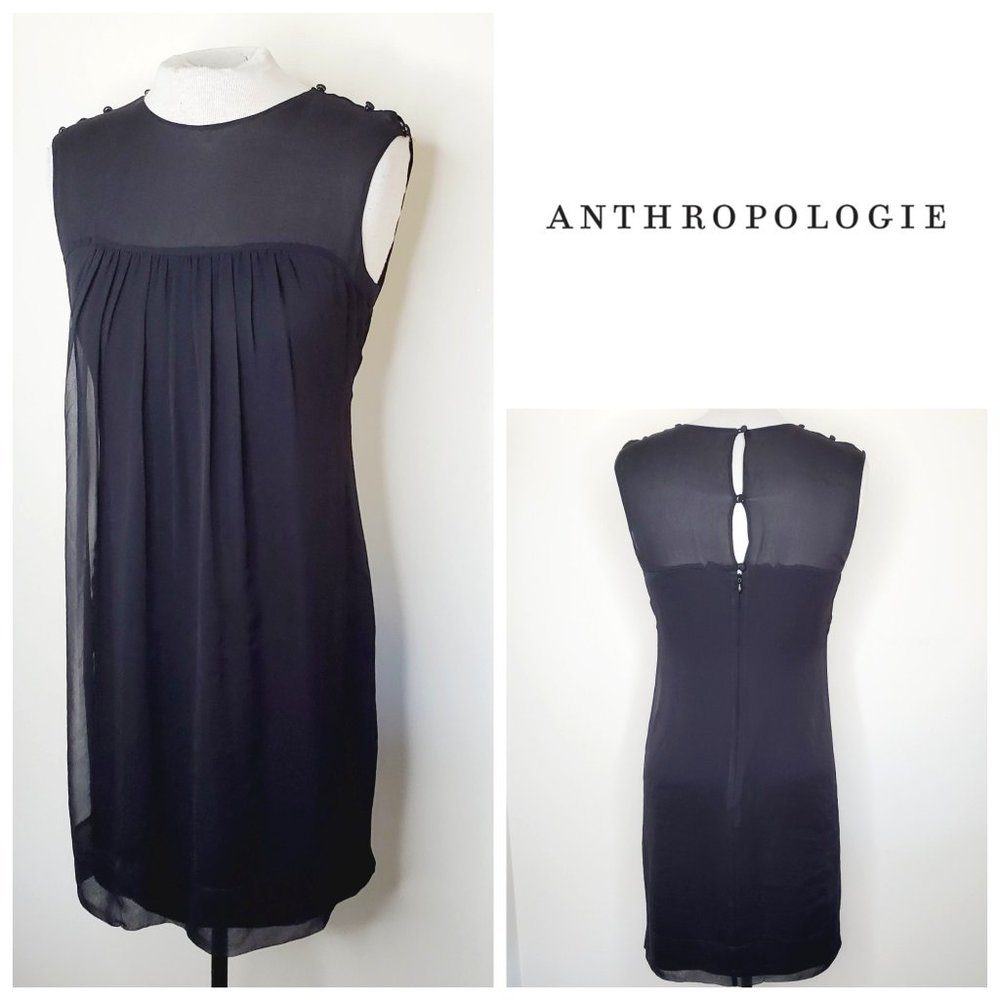 ANTHROPOLOGIE HARKHAM 100% Silk Black Shift Dress